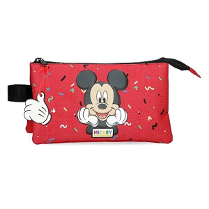 Trousse Mickey rouge 3 compartiments 22x12 cm